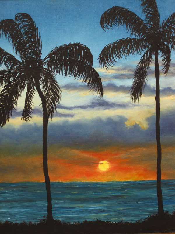 ©Marianela Noguera "Sunset in the Coast of Florida II" 1981. 8" x 10" Oil on linen. Vintage Sunset Paintings