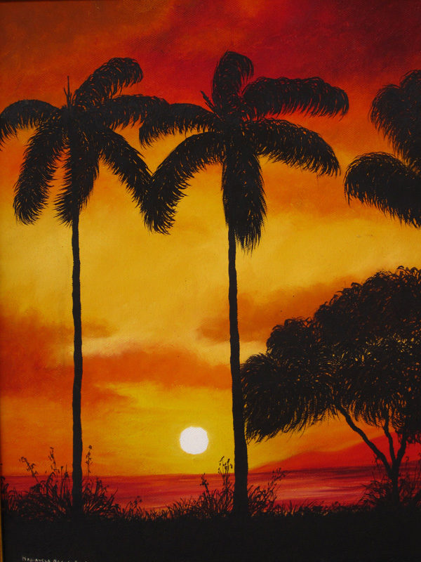 ©Marianela Noguera "Sunset in the Coast of Florida III" 1981. 11" x 14" Oil on Linen.Vintage Sunset Paintings