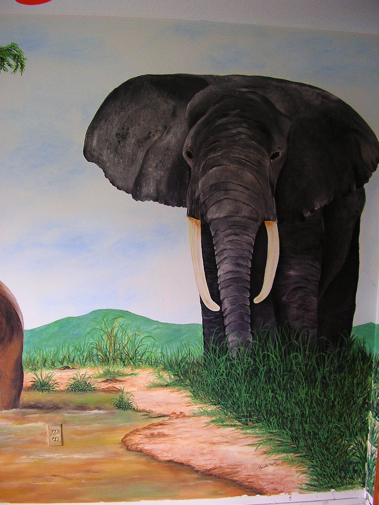 ©Marianela Noguera . Custom made mural. African theme mural. 10'x10' three walls room.