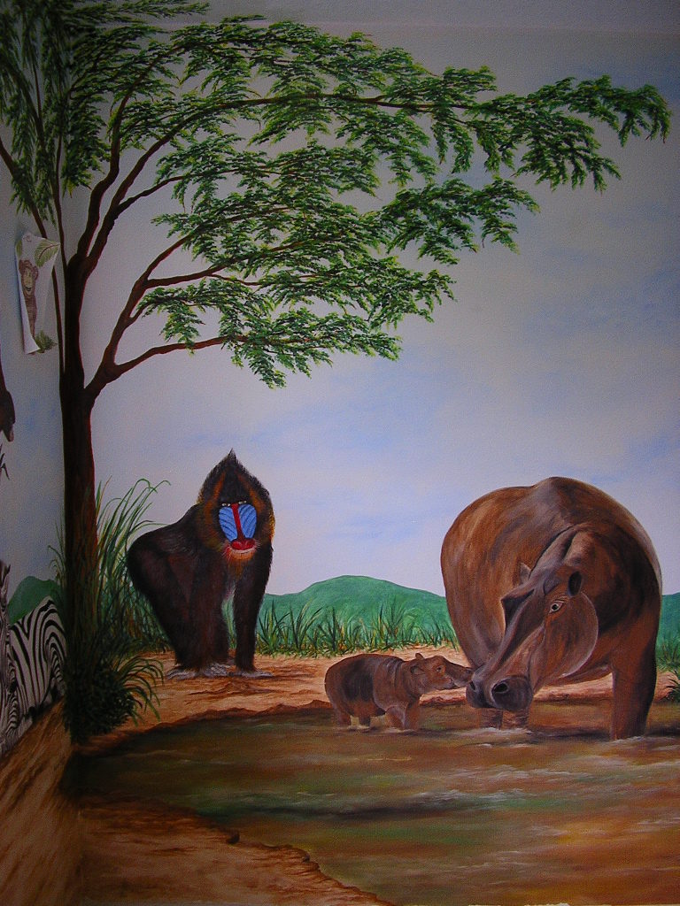 ©Marianela Noguera. Custom made mural. African theme mural. 10'x10' three walls room.