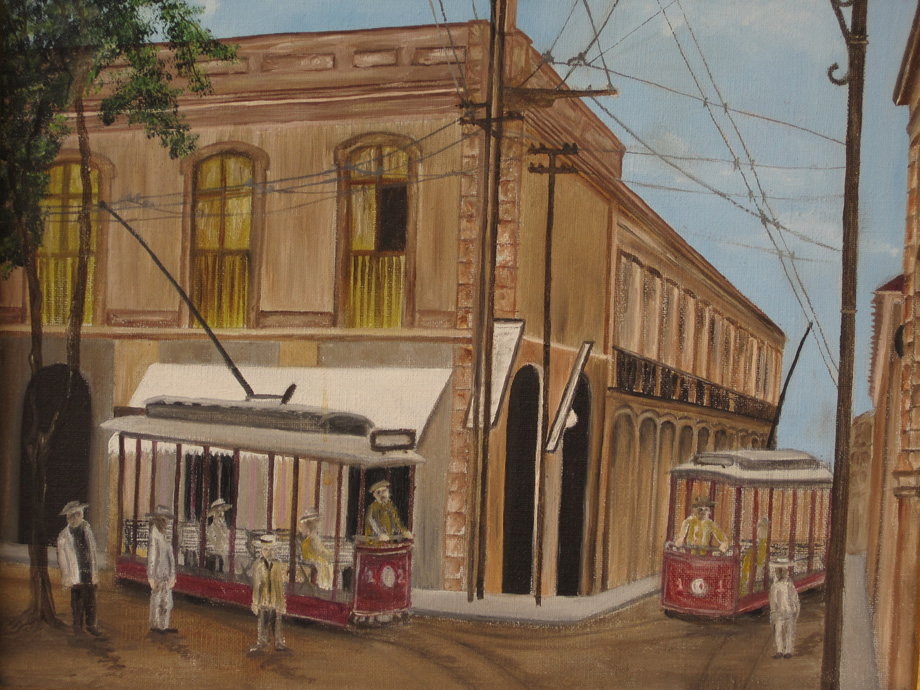 Vintage Oil Paintings ©Marianela Noguera. "Esquina de Gradillas" Caracas, Venezuela. 8" x 10" Oil on linen.